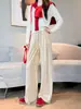 Pantalones de Arroz Glutinoso con Bolsillo Curvo para Mujer Otoño Estilo Nuevo Tejido de Punto Suave Pegajoso Rectos Casuales para Persona Pequeña Perezosos de Pierna Ancha