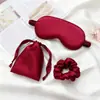 Máscara de Olho de Três Peças Bolsa de Pano Elástico de Cabelo Seda de Imitação Máscara de Olho para Dormir de Viagem Conjunto de Bloqueio de Luz Respirável para Pausa para Almoço Pronto para Venda