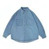 Camisa de Manga Larga de Mezclilla para Hombre Color Sólido Otoño Moda Coreana Camisa Simple y Moderna Estilo Hong Kong Holgada Guapa Chaqueta ins