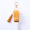 Funda de cuero sin desinfectante de manos de PU, llavero con borla para spray, botella vacía de spray de perfume desinfectante, llavero de funda de cuero