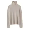 Nova camisa base de tricô 100% caxemira pura para outono e inverno para mulheres, estilo básico, barra enrolada sem costura, gola alta empilhada