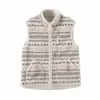 Chaleco retro de alta gama para otoño e invierno de borrego y forro polar con patrón Fair Isle, chaqueta chaleco cálida sin mangas para mujer