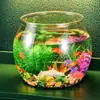 Tanque de Acuario Pecera Plástico Transparente Adornos de Escritorio para Sala de Estar Tanque de Tortugas Redondo Paisajismo Micro Paisaje Doméstico Tanque de Peces Dorados