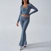 Kaikuo Moda Femenina Transfronteriza Otoño/Invierno 2025 Estilo Deportivo Casual Y2K Europeo y Americano Conjunto de 2 Piezas con Top de Color Sólido y Pantalones Largos Acampanados