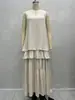 Vestido Longo em Camadas sem Mangas com Decote em V Estilo Boêmio de Alta Qualidade para Mulheres, Vestido Off-White Soltinho com Barra Larga para Estilo de Férias