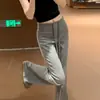 Pantalones Grises Lulu de Pierna Recta con Caída para Mujer, Pantalones Acampanados de Verano de Cintura Alta con Cordón Adelgazantes para Figuras Pequeñas, Pantalones Deportivos Casuales