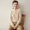 Nuevo suéter de cachemira para otoño e invierno para mujer, cuello alto con media cremallera, tejido de punto trenzado grueso holgado, camiseta base, top, prendas de punto
