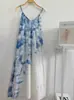 Vestido Longo Azul Tie-Dye Azul Raiz Azul Puro Planta Original Yunnan Suspensório