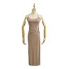 Verano nuevo Moda europea y americana para mujer color sólido torcido halter ajustado jersey vestido midi S15461