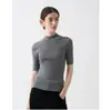 Lavável à Máquina Fio Yangzi 60s Malha 18 Gauge Sem Costura Integrada 100% Lã Gola Meia Alta Manga Curta Tricô Feminino Outono