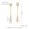 Aretes de acero de titanio con perla francesa de temperamento y sentido del diseño nuevo 2024, aretes de acero inoxidable con viento suave, aretes en stock para mujer