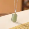 Yilu Plata de Ley S925 Chapado en Oro Colgante de Jade Hetiano Natural Zafiro Estilo Nuevo Chino Retro Colgante Ornamental de Hoja de Bambú