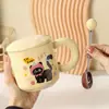 Gatinho Preto Fofo Criativo Elegante Simples Caneca Desenho Animado Caneca Cerâmica Tridimensional Fofa Conjunto de Caixa de Presente Lembrança