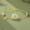 Pulseira Ruyi de Paz Original Design Marca Fu para Mulheres, Prata Pura, Estilo Chinês Novo Retro Artístico, Cor Dourada 18K, Pulseira de Jade Hetian