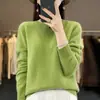 Suéter 100% Lã Pura para Mulheres, Novo Estilo Outono e Inverno, Cor Sólida, Suéter de Tricô Simples Pulôver, Top Base Soltinho, Versátil