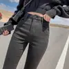 Jeans Cinza Preto Novo Outono 2024 Feminino Cintura Alta Aparência Slim Alto Outono e Inverno Perna Apertada Calça Skinny