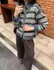 Cárdigan de punto a rayas patchwork de mezclilla estilo japonés y coreano transfronterizo, nuevo suéter chaqueta casual holgado de otoño e invierno 2026 para mujer