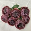 7 Cabezas Rosa de Rafia con Borde Quemado Estilo Ins Adornos de Decoración para Dormitorio Flores Artificiales Tela Cepillada Ramo de Rosas con Borde Quemado Venta al por Mayor