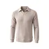 Nueva Camiseta de Manga Larga Lisa con Cuello de Solapa para Hombre de Primavera y Otoño, Transfronteriza, Holgada, Informal, Capa Base, Cuello Polo, Top Casual