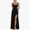 Vestido Longo Plissado com Fenda Novo Europeu e Americano para o Verão de 2026, Vestido de Alça Slim Fit para Mulheres, Estoque de Fábrica Disponível