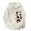 Moletom com Capuz Estampado Tendência Estilo Hong Kong Outono Inverno para Homens e Mulheres Plus Veludo Estilo Coreano Solto Tendência Versátil Moletom Pulôver