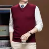 Colete Masculino de Lã 6 Peças Outono Inverno Meia-Idade e Jovem Gola V Tamanho Plus Pulôver Formal Tricotado Colete Sem Mangas Casual