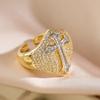 Aogu Cross-border Hot Sale Niche Retro Two-color Electroplated Zircon Cross Abertura Anel Luz Luxo Anel de alta qualidade