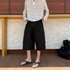 Pantalones cortos negros ligeros de verano para hombre, multibotones, holgados, pierna ancha, cropped, estilo casual americano old money, shorts de traje