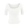 Camiseta blanca de manga corta con cuello en U para mujer, ajuste slim de verano, abotonada, estilo chica picante, manga media, capa base, top corto, moderno