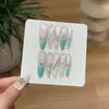 Yizhigu [Verde Menta Leche] Transparentes y Delicados Ojo de Gato Verde Menta Franceses Pintados a Mano Exquisitos Tallados Diamante Uñas Postizas