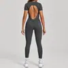 Europeo y Americano Otoño e Invierno Tridimensional Sin Espalda Ajustado Manga Corta Pantalones Una Pieza Deportivo Una Pieza Yoga 88201
