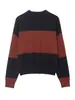 Suéter de punto para mujer con rayas anchas en color rojo y negro, cuello de polo, 2025 Otoño e Invierno, Nuevo, Transfronterizo Europeo y Americano