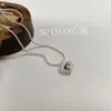 Collar con Colgante de Corazón de Plata de Ley S925 Su Chuang con Volantes y Superficie Lisa, Temperamento Dulce, Estilo Nicho de Alta Gama, Cadena para Clavícula en Forma de Corazón para Niñas