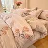 Juego de ropa de cama de cuatro piezas de grado A, seguro para bebés, estilo minimalista, algodón puro, incluye una sábana y una funda de edredón de algodón lavado, adecuado para dormitorios; conjunto de tres piezas de algodón puro