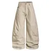Pantalones Cargo Anchos Desgastados Estilo Retro Americano para Hombres y Mujeres Pliegues Torcidos Desestructurados Caída Sueltos Casual Sensación de Alta Gama Pantalones Largos