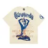 Hermosa Moda Hell Star Ins Mismo Estilo Vintage Estampado Top para Hombre y Mujer Casual a la Moda Algodón Puro Lavable Camiseta de Manga Corta