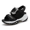 Sandalias de Verano 2026 Estilo Nuevo con Hebilla Cuadrada de Pedrería, Zapatos de Plataforma de Suela Gruesa, Zapatos Deportivos para Mujer con Velcro, Zapatos de Playa de Cuero Genuino
