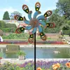 Estaca de chão para cata-vento de ferro retrô para exterior, cata-vento de metal rotativo de dupla face, ornamento decorativo para jardim, pátio e gramado