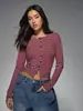 Cárdigan Corto Rayado Transfronterizo Europeo y Americano para Mujer, de un Solo Botón, Manga Larga, Corte Ajustado, Cropped, Versátil, Estilo 'Hot Girl', Top Básico Diario