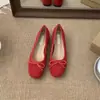 Zapatos Planos Rojos de Gamuza Estilo Francés para Mujer, Nuevos Zapatos de Ballet Planos con Punta Redonda Primavera/Verano 2026