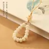Cadena Colgante para Teléfono Móvil de Jade Blanco Bodhi con Cuentas, Cubierta de Memoria USB con Anillo de Cuentas, Hebilla Anti-pérdida, Código de Quema de Carbón, Garra de Gato para Jugar