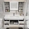 Gabinete de pared inteligente para baño, juego de gabinete para lavabo, combinación para espacios pequeños, juego de gabinete con lavabo de cerámica integrado