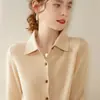 Nuevo Suéter de Cachemira Otoño e Invierno 2026 Camisa de Cuello para Mujer Cardigan de Punto de Botones Sencillo Color Puro Chaqueta Casual