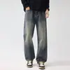 Roupas Masculinas Fengshe / Novo Estilo Outono-Inverno 2026 Cintura Totalmente Elástica Jeans de Sarja Americano Solto Não Elástico Calça Longa Versátil