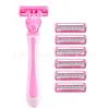 Maquinilla de afeitar rosa de 3 hojas para mujer, maquinilla de afeitar manual para depilación de axilas y zonas íntimas, depilador, venta al por mayor en stock