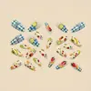 Uñas Postizas de Cuadros Azules con Lazo y Frutas de Verano, Manicura Fresca Estilo Picnic, 24 Piezas de Uñas Europeas y Americanas a la Moda