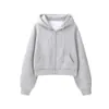 Abrigo suéter de manga corta y larga gris de comercio exterior para mujer, nuevo de nicho para primavera y otoño, con capucha, cremallera, cárdigan, venta al por mayor
