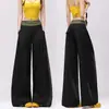 Pantalones casuales de pierna ancha para mujer, diseño de empalme con cintura a cuadros de estilo americano, nuevos para 2026, holgados y versátiles con corte recto y caída.