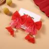 Horquilla roja de Año Nuevo para niña, lazo con borla de perlas, horquilla estilo chino para niña, clip Hanfu, accesorios para el cabello de estilo antiguo