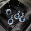 Amazon Comercio Exterior Azul Rojo Amarillo Verde Morado Blanco Piedra Preciosa Zirconia Conjunto de Collar Anillo Pendientes para Mujer